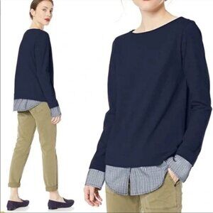 J Crew Mercantile boat neck sweatshirt with gingham layers size L